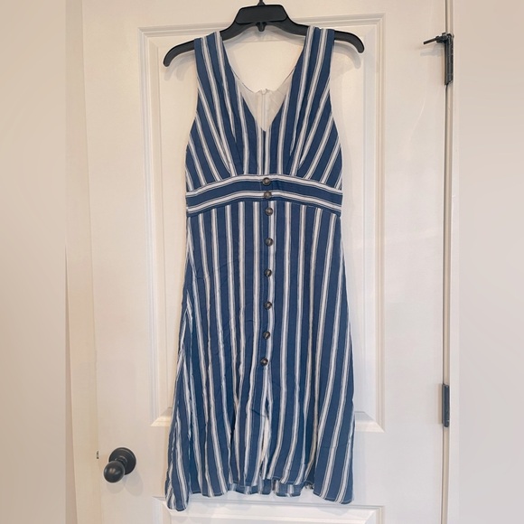 Lulu’s Jacqui Blue & White Striped Button Front Midi Dress - Picture 3 of 3